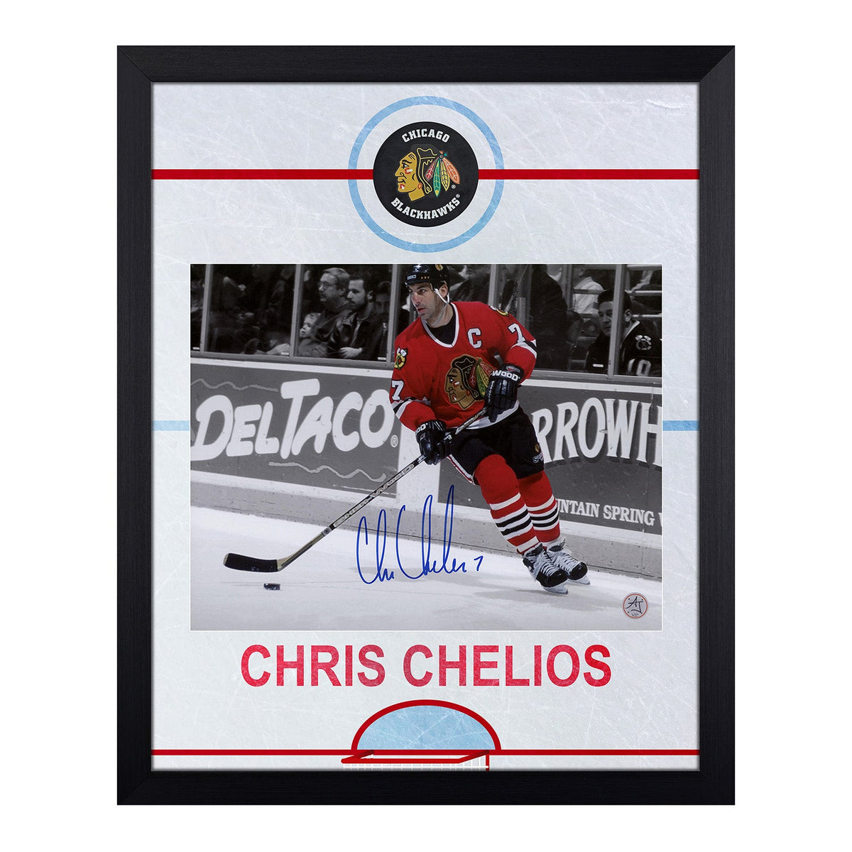 Chris Chelios Signed Chicago Blackhawks Graphic Rink 19x23 Frame product image 1, provided for visual reference and product
