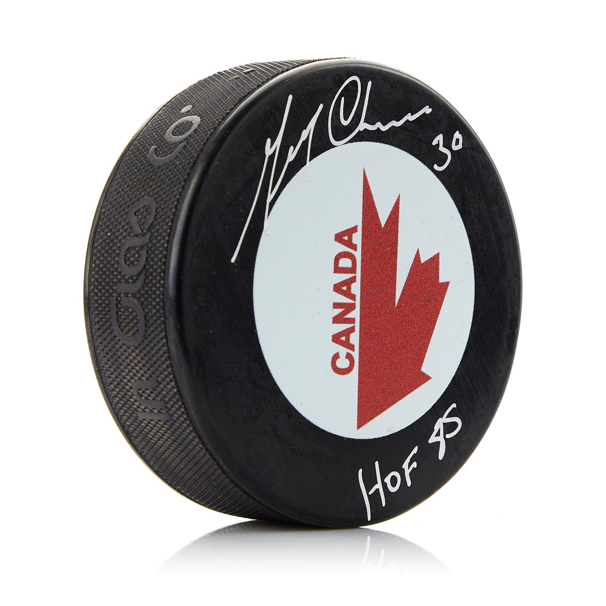 Gerry Cheevers Signed Team Canada Canada Cup Hockey Puck with HOF Note product image 1, provided for visual reference and