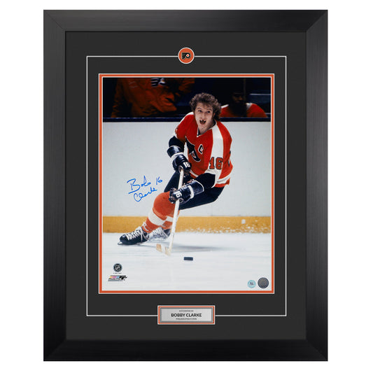 Bobby Clarke Philadelphia Flyers Autographed Hockey 26x32 Frame product image 1, provided for visual reference and product