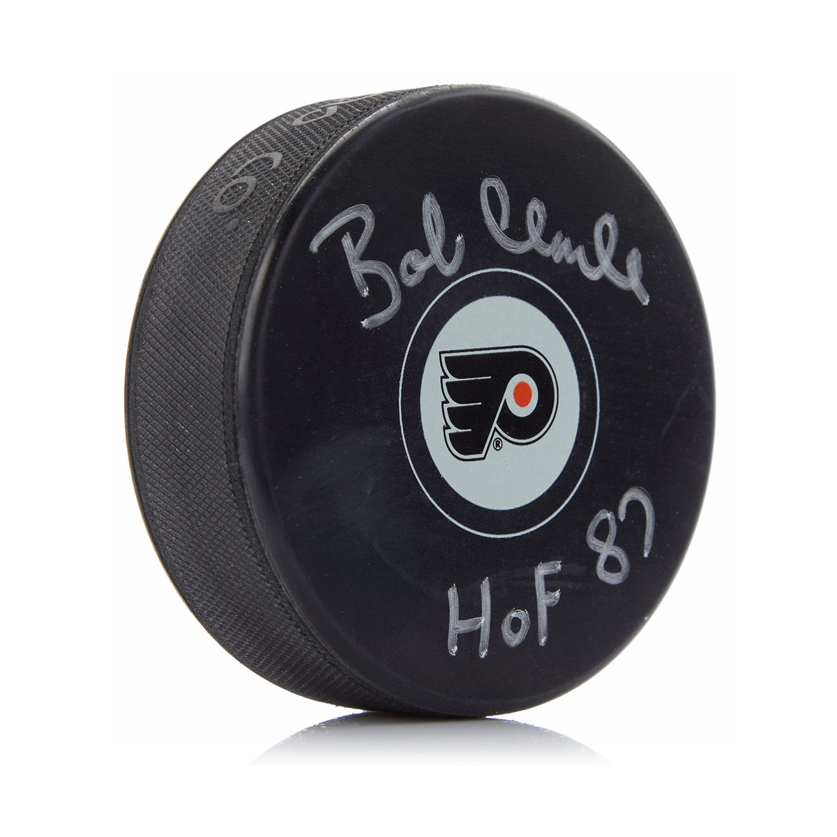 Bobby Clarke Signed Philadelphia Flyers Hockey Puck with HOF Note product image 1, provided for visual reference and product