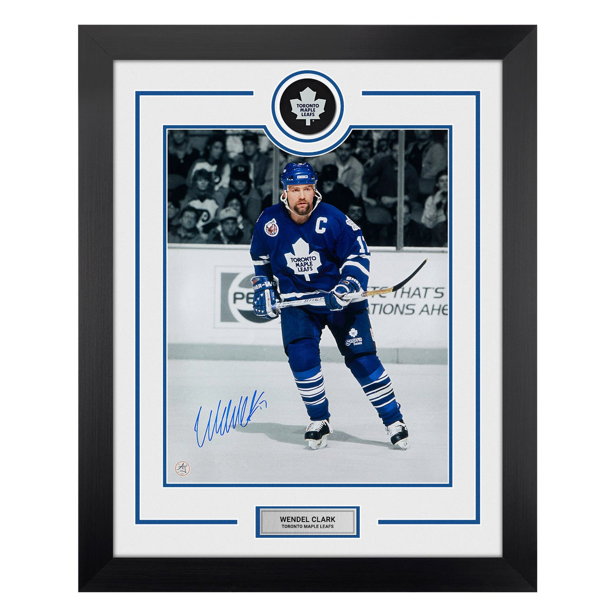 Wendel Clark Signed Toronto Maple Leafs Puck Logo 26x32 Frame product image 1, provided for visual reference and product