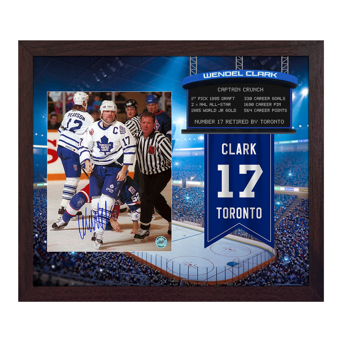 Wendel Clark Signed Maple Leafs Retired Number Graphic 23x27 Frame product image 1, provided for visual reference and