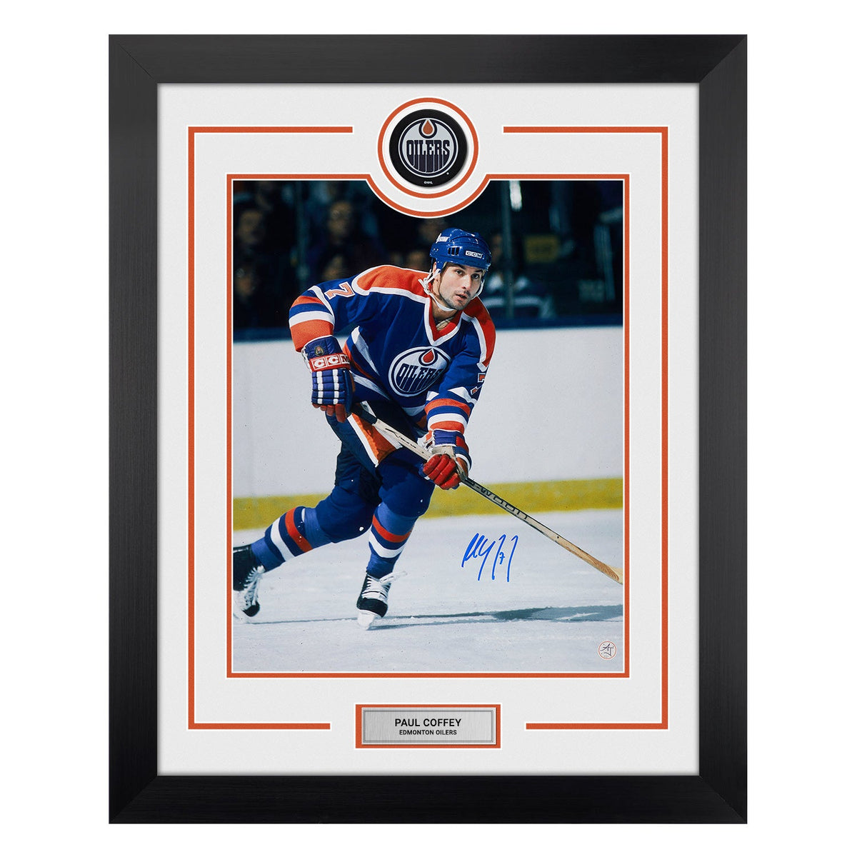 Paul Coffey Signed Edmonton Oilers Puck Logo 26x32 Frame product image 1, provided for visual reference and product detail