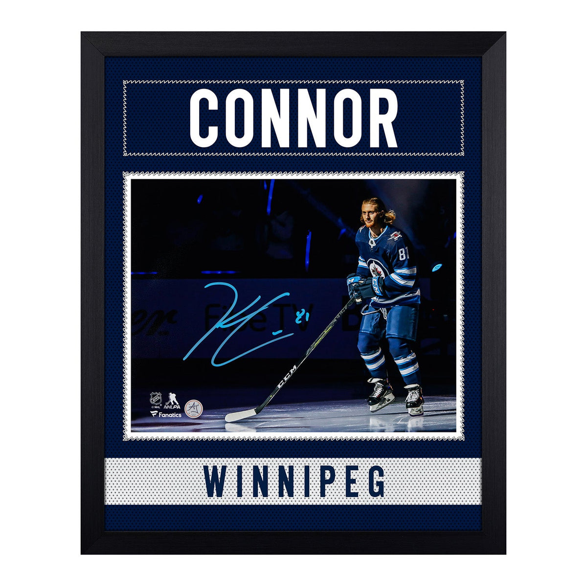 Kyle Connor Signed Winnipeg Jets Uniform Graphic 19x23 Frame product image 1, provided for visual reference and product