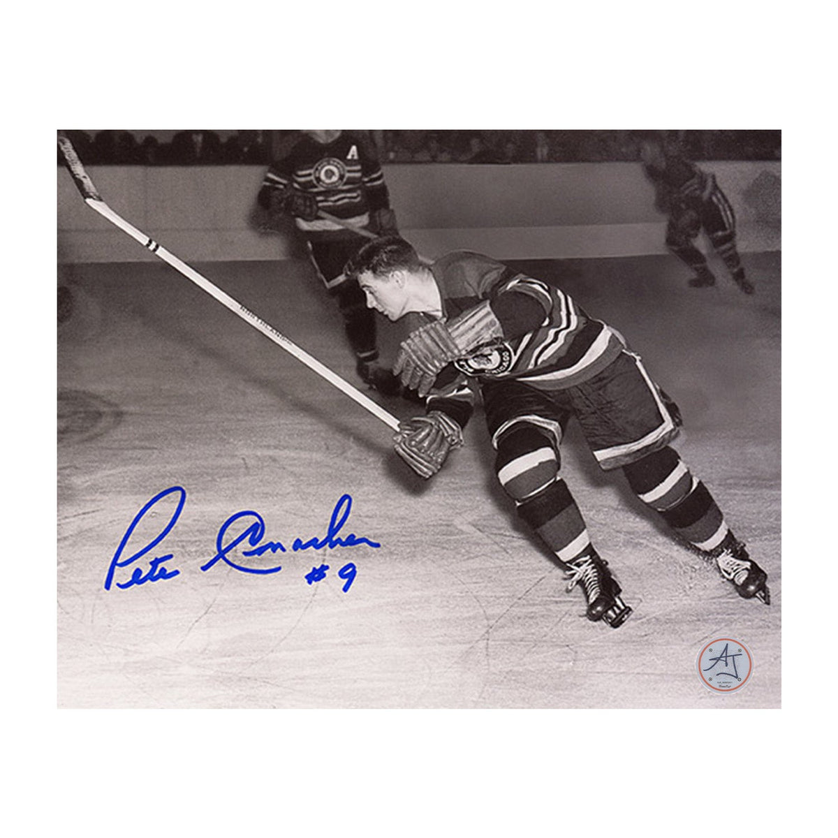 Pete Conacher Autographed Chicago Blackhawks Black and White 8x10 Photo product image 1, provided for visual reference and