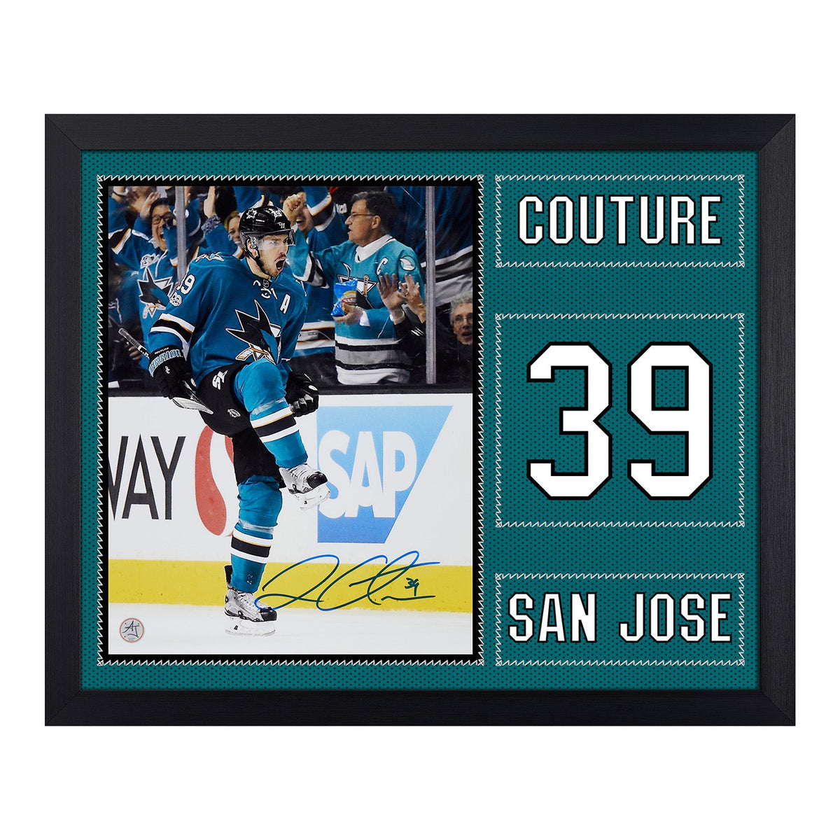 Logan Couture Autographed San Jose Sharks Uniform Graphic 19x23 Frame product image 1, provided for visual reference and