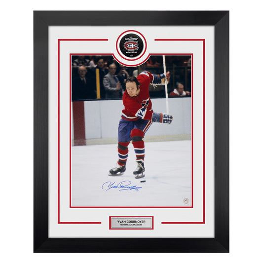 Yvan Cournoyer Signed Montreal Canadiens Puck Logo 26x32 Frame product image 1, provided for visual reference and product
