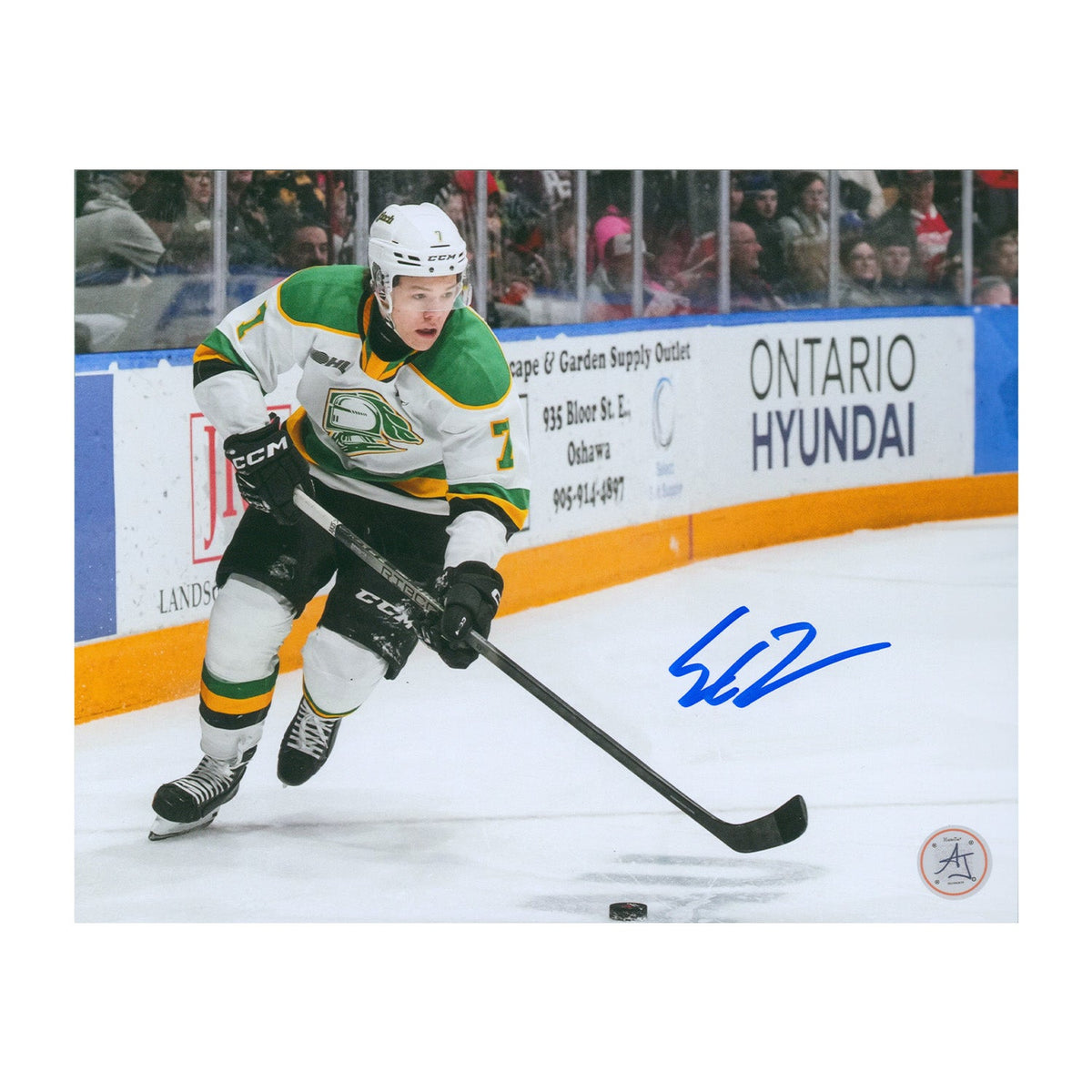 Easton Cowan Autographed London Knights Puck Rush 8x10 Photo product image 1, provided for visual reference and product