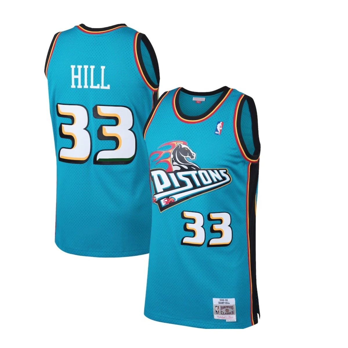 Detroit Pistons Grant Hill 1998-99 Mitchell & Ness Teal Basketball Jersey product image 1, provided for visual reference and