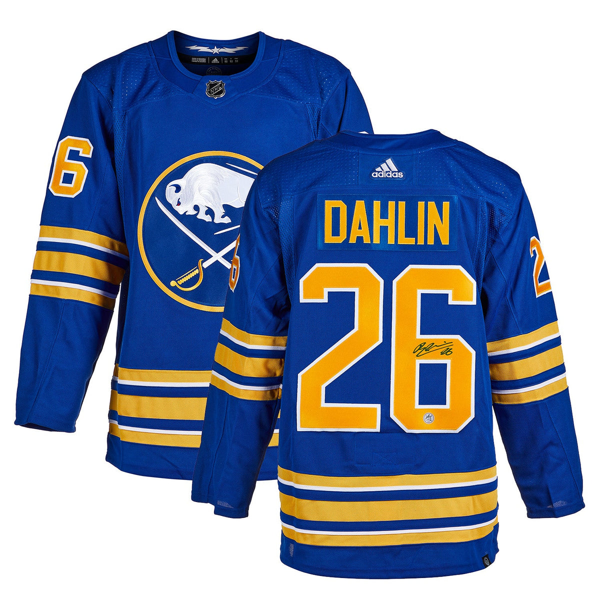 Rasmus Dahlin Autographed Buffalo Sabres Blue adidas Jersey product image 3, provided for visual reference and product