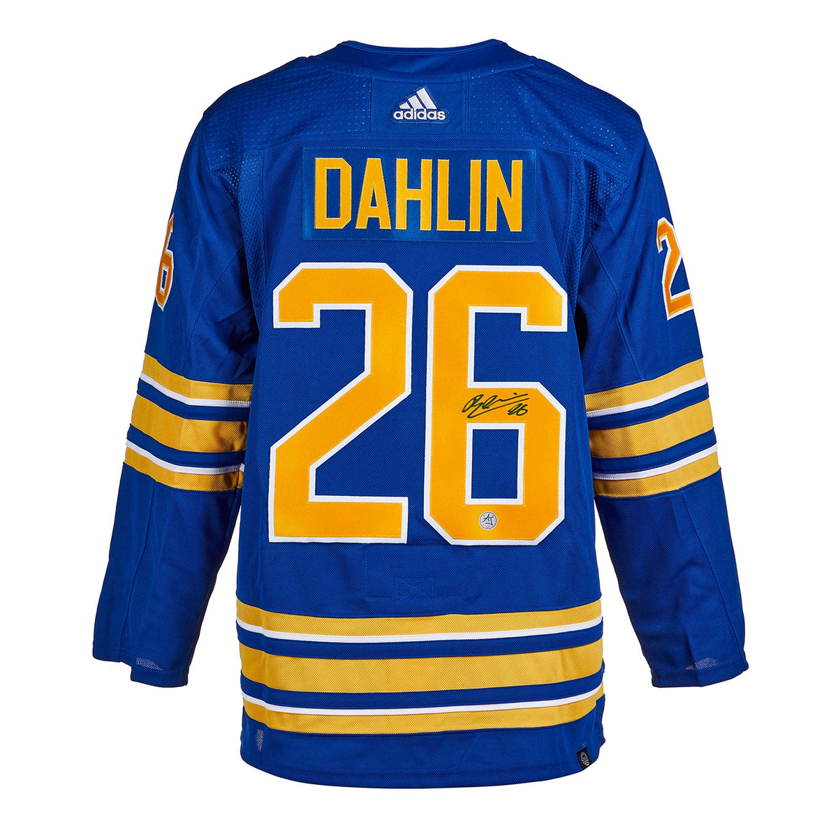 Rasmus Dahlin Autographed Buffalo Sabres Blue adidas Jersey product image 1, provided for visual reference and product