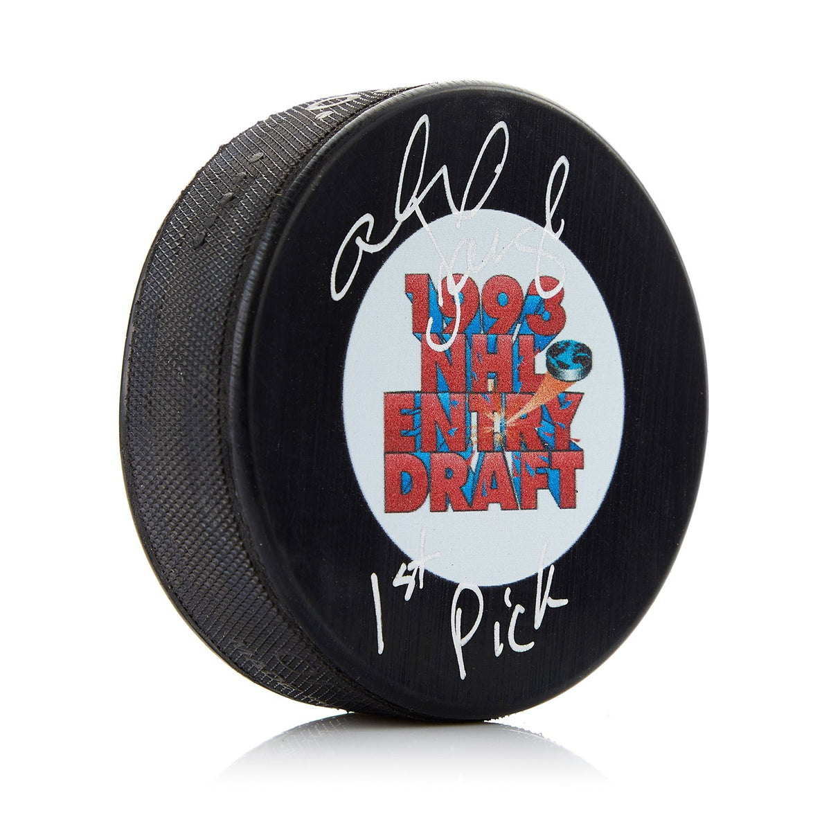 Alexandre Daigle Signed 1993 NHL Entry Draft Puck with 1st Pick Note product image 1, provided for visual reference and