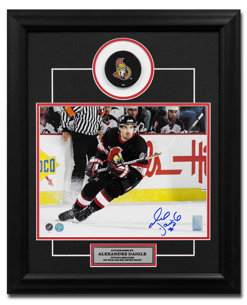Alexandre Daigle Ottawa Senators Autographed Hockey 20x24 Puck Frame product image 1, provided for visual reference and