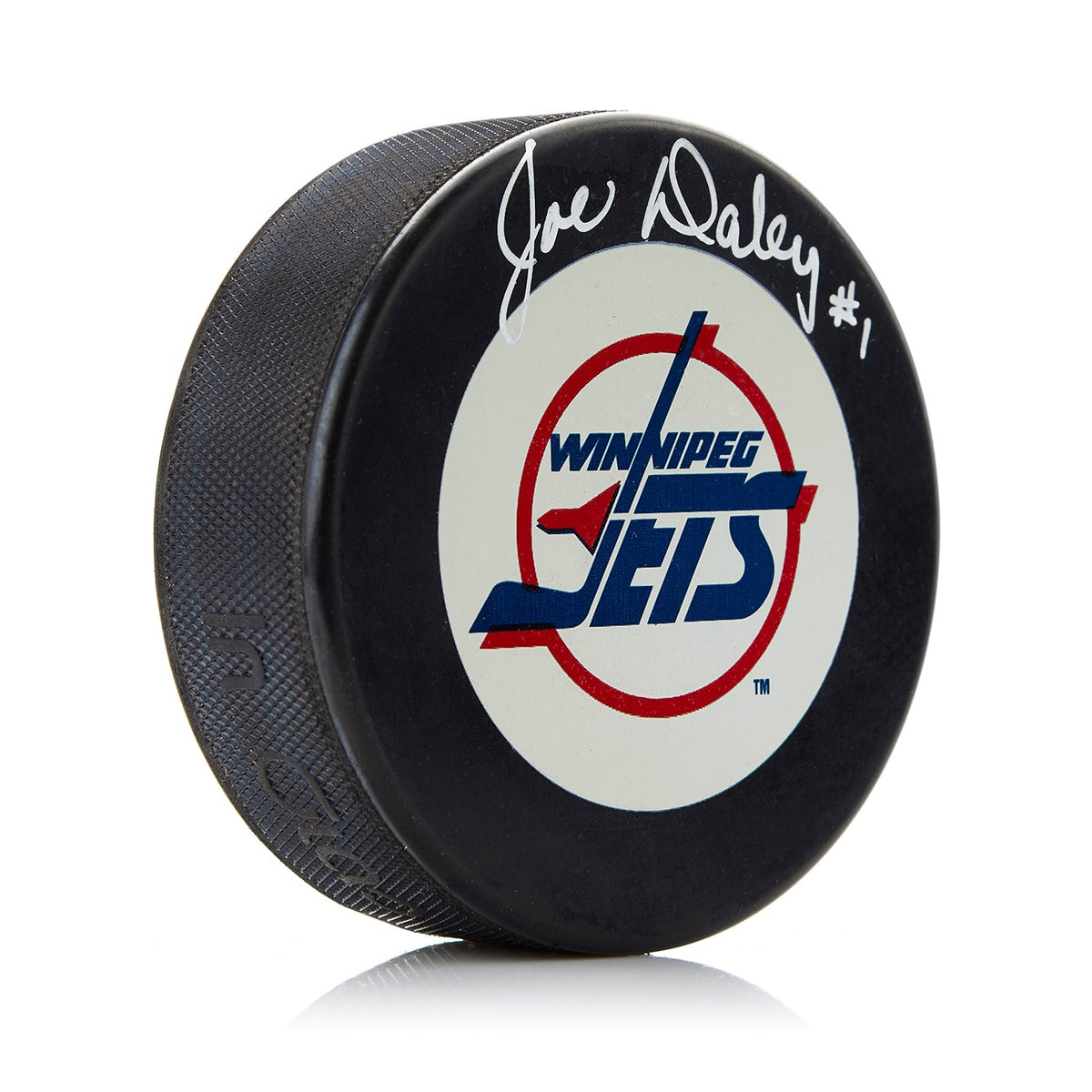Joe Daley Winnipeg Jets Autographed Vintage Logo Hockey Puck product image 1, provided for visual reference and product