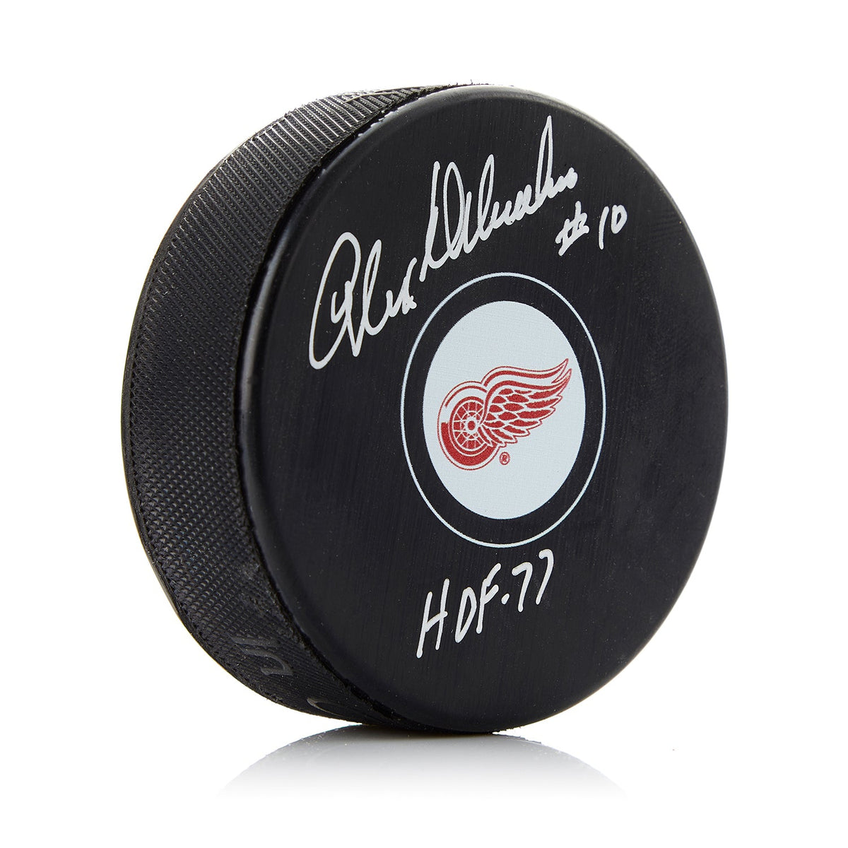 Alex Delvecchio Signed Detroit Red Wings Hockey Puck with HOF Note product image 1, provided for visual reference and