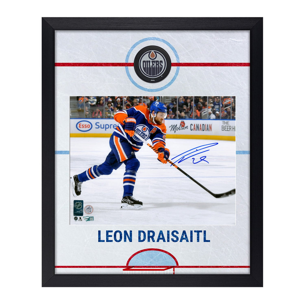Leon Draisaitl Signed Edmonton Oilers Graphic Rink 19x23 Frame product image 1, provided for visual reference and product