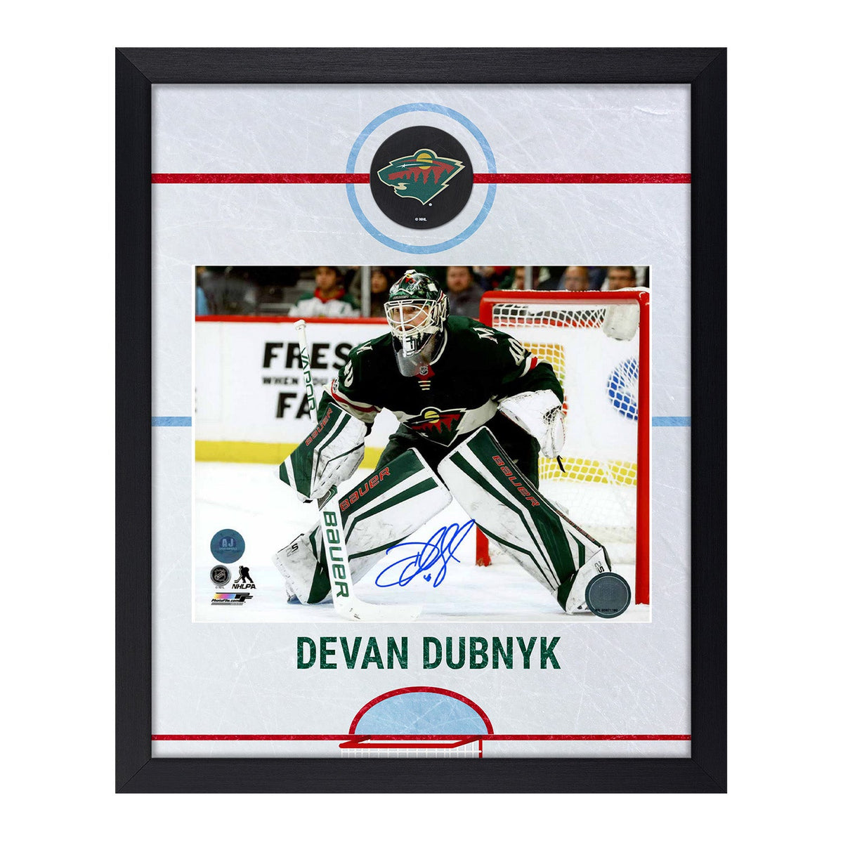 Devan Dubnyk Signed Minnesota Wild Graphic Rink 18x22 Frame product image 1, provided for visual reference and product