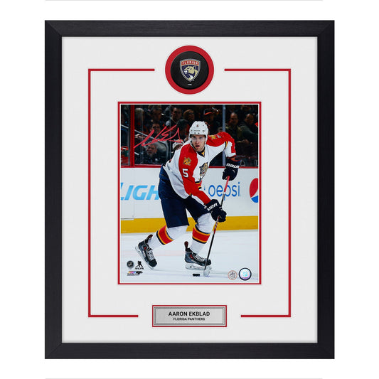 Aaron Ekblad Autographed Florida Panthers Puck Logo 23x27 Frame product image 1, provided for visual reference and product