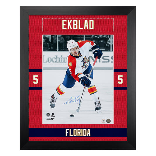 Aaron Ekblad Signed Florida Panthers Uniform Graphic 26x32 Frame product image 1, provided for visual reference and product