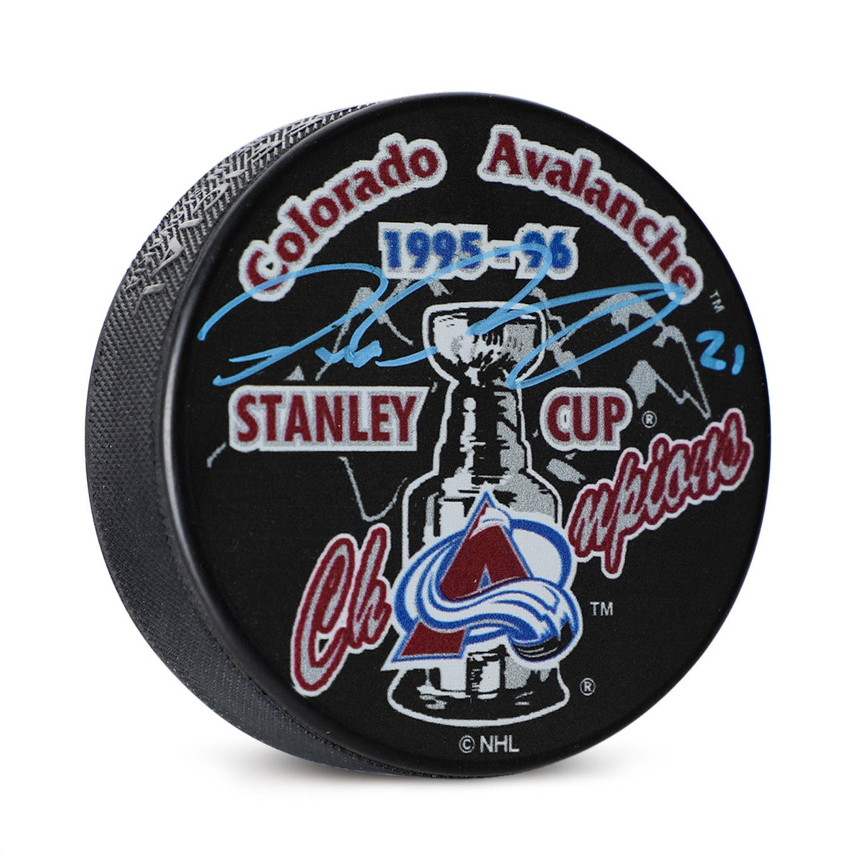 Peter Forsberg Signed Colorado Avalanche 1996 Stanley Cup Champions Puck product image 1, provided for visual reference and