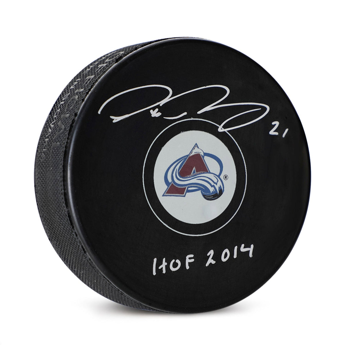 Peter Forsberg Signed Colorado Avalanche Hockey Puck with HOF Note product image 1, provided for visual reference and
