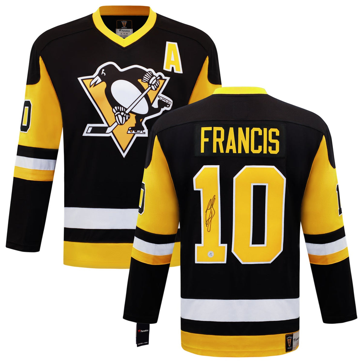 Ron Francis Autographed Pittsburgh Penguins Fanatics Throwback Jersey product image 3, provided for visual reference and