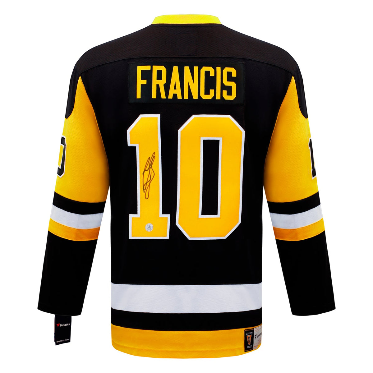 Ron Francis Autographed Pittsburgh Penguins Fanatics Throwback Jersey product image 1, provided for visual reference and