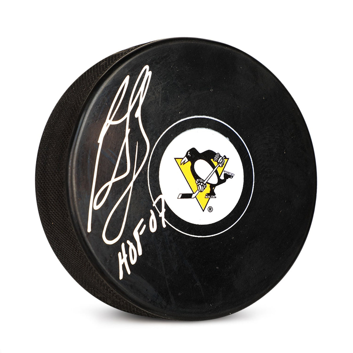 Ron Francis Autographed Pittsburgh Penguins Hockey Puck with HOF Note product image 1, provided for visual reference and