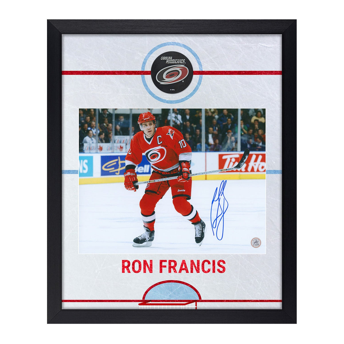 Ron Francis Autographed Carolina Hurricanes Graphic Rink 19x23 Frame product image 1, provided for visual reference and