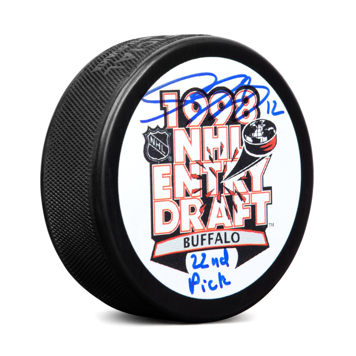 Simon Gagne Signed 1998 NHL Entry Draft Puck with 22nd Pick Note product image 1, provided for visual reference and product