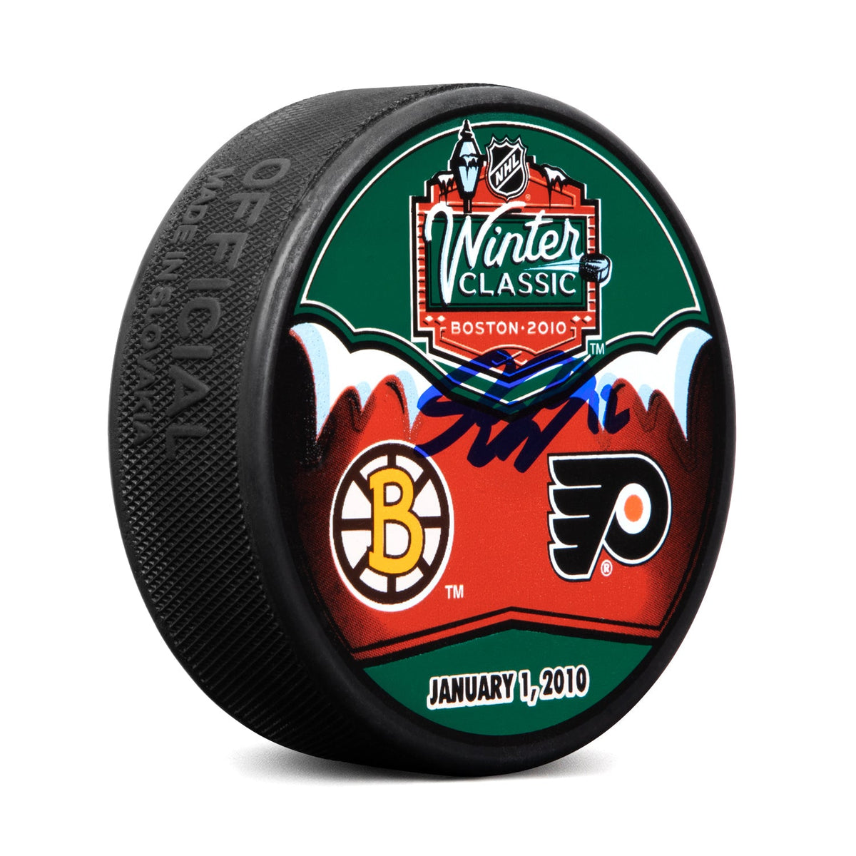 Simon Gagne Signed Philadelphia Flyers 2010 Winter Classic Puck product image 1, provided for visual reference and product