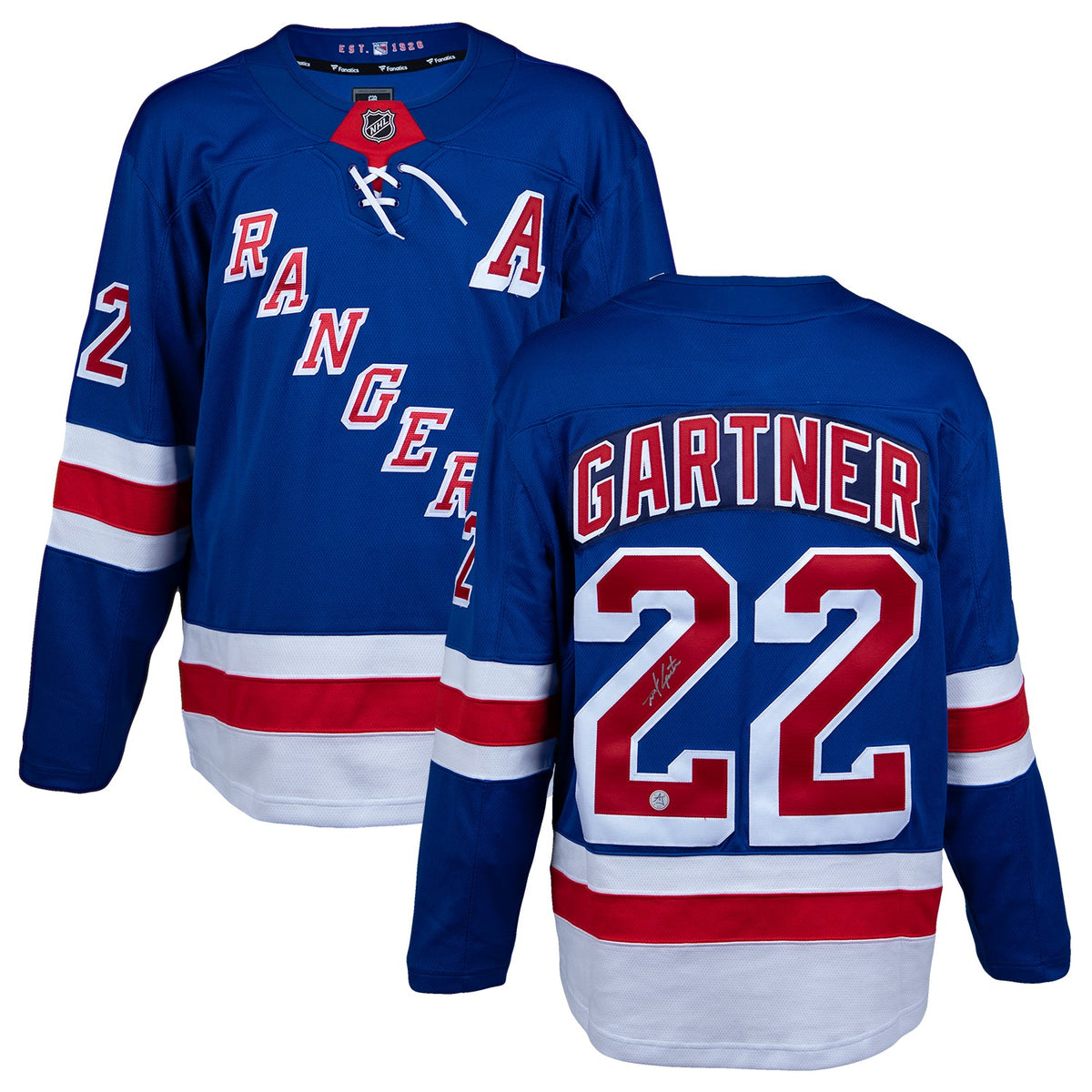 Mike Gartner Autographed New York Rangers Blue Fanatics Breakaway Jersey product image 3, provided for visual reference and