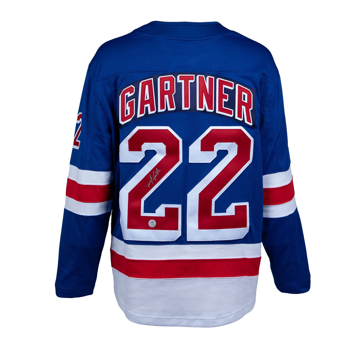 Mike Gartner Autographed New York Rangers Blue Fanatics Breakaway Jersey product image 1, provided for visual reference and