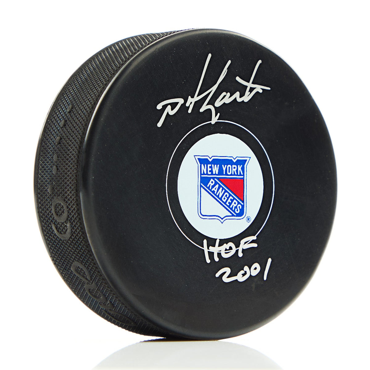 Mike Gartner Signed New York Rangers Hockey Puck with HOF Note product image 1, provided for visual reference and product