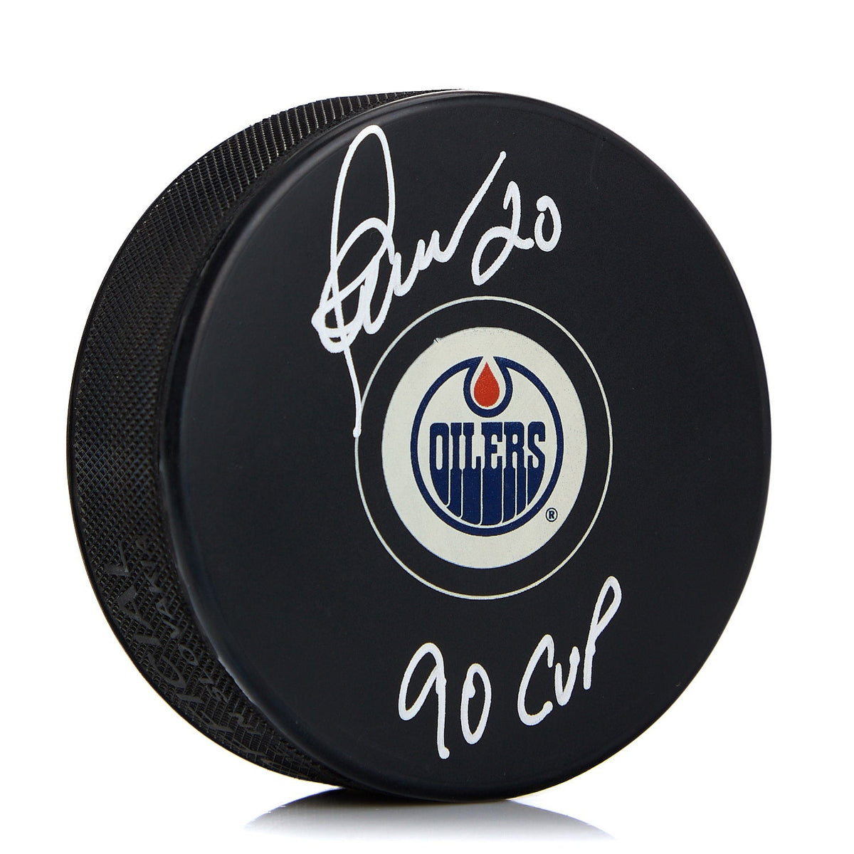 Martin Gelinas Autographed Edmonton Oilers Hockey Puck with 90 Cup Note product image 1, provided for visual reference and