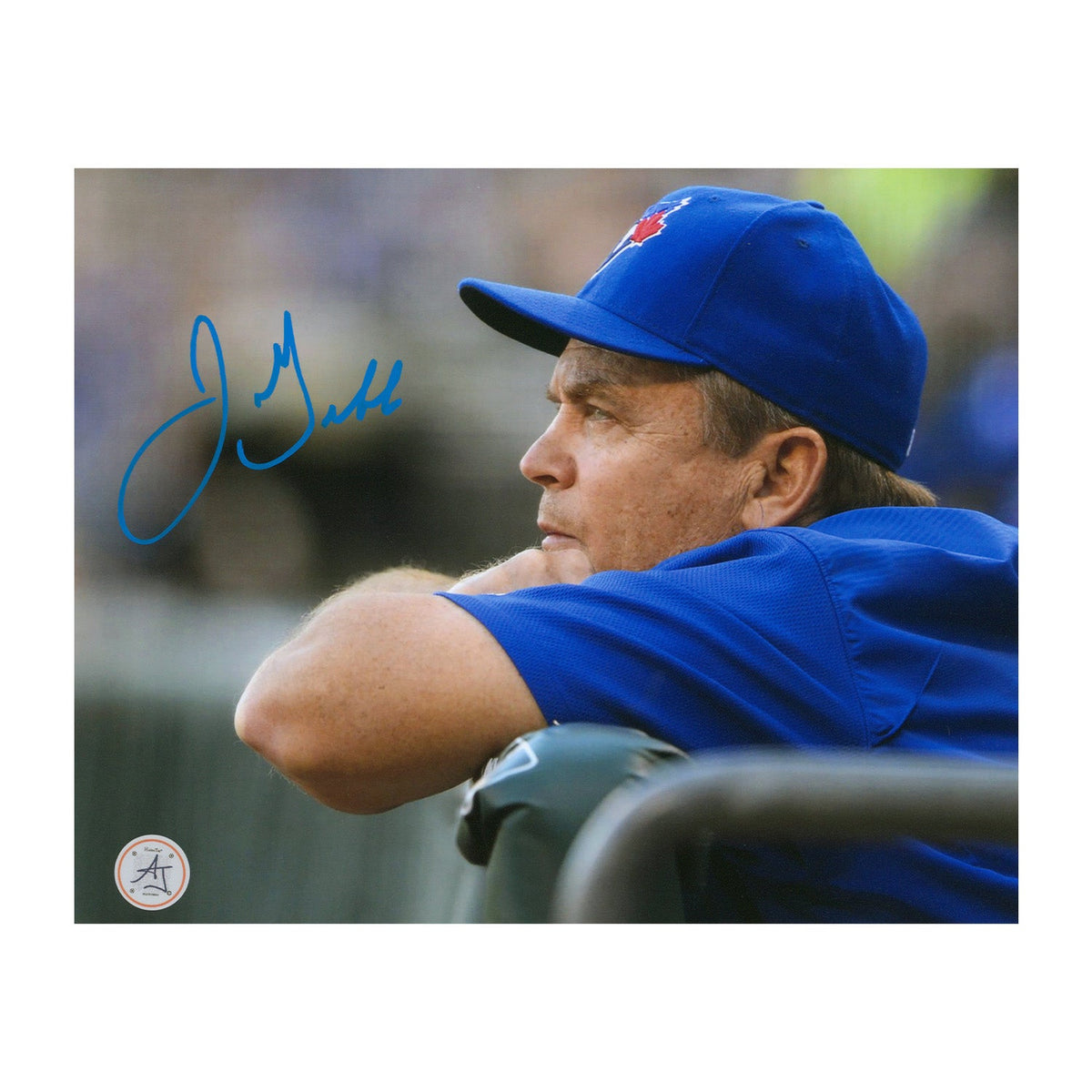 John Gibbons Autographed Toronto Blue Jays Dugout Close-Up 8x10 Photo product image 1, provided for visual reference and