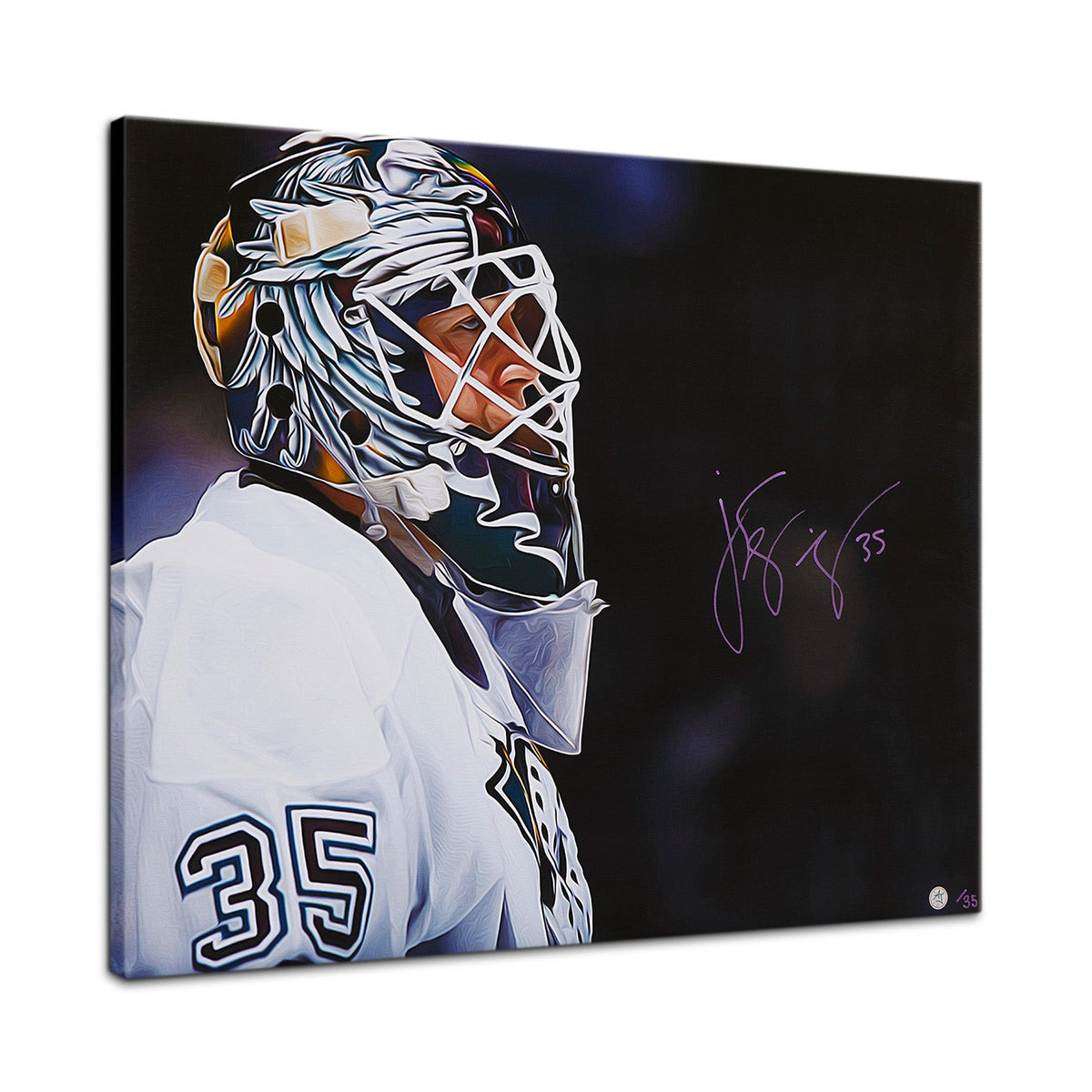JS Giguere Signed Anaheim Goalie Mask Profile 26x32 Art Canvas /35 product image 1, provided for visual reference and