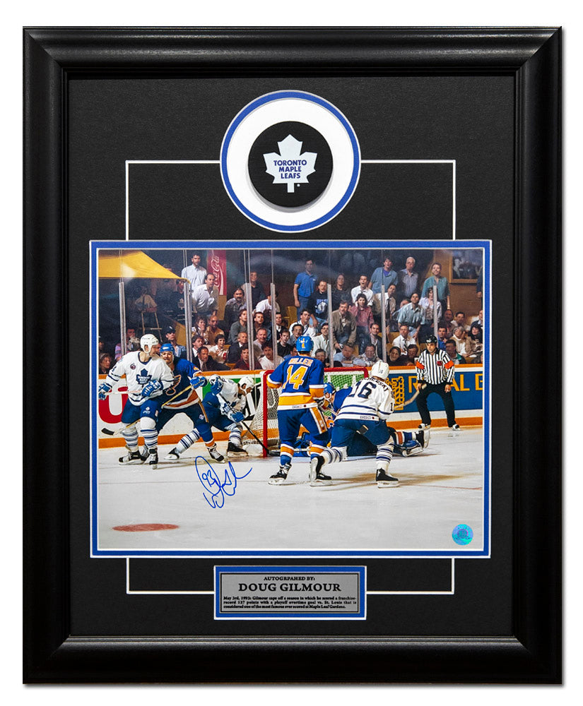 Doug Gilmour Toronto Maple Leafs Autographed Wrap Around 20x24 Puck Frame product image 1, provided for visual reference and