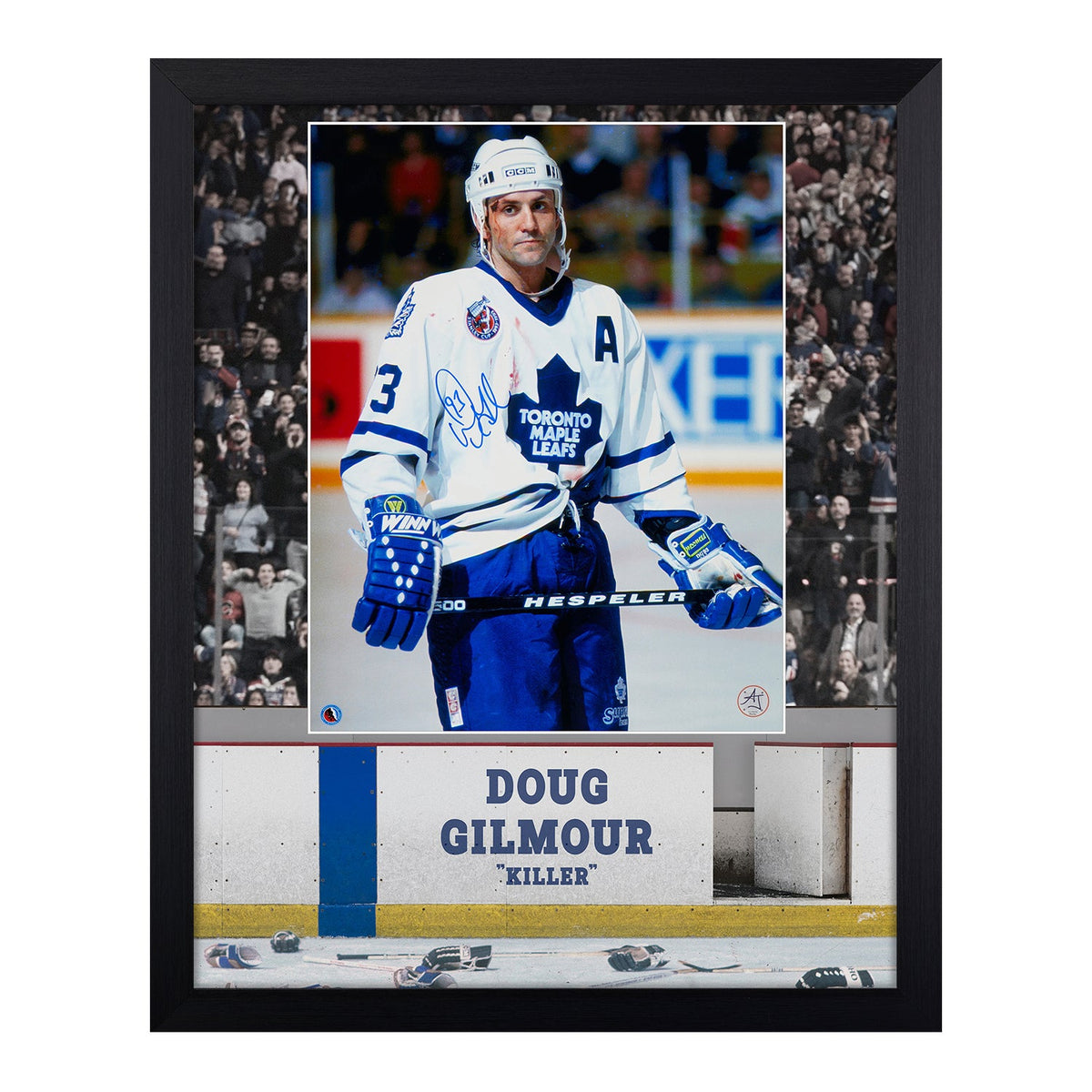Doug Gilmour Signed Toronto Maple Leafs Hockey Warrior 19x23 Frame product image 1, provided for visual reference and