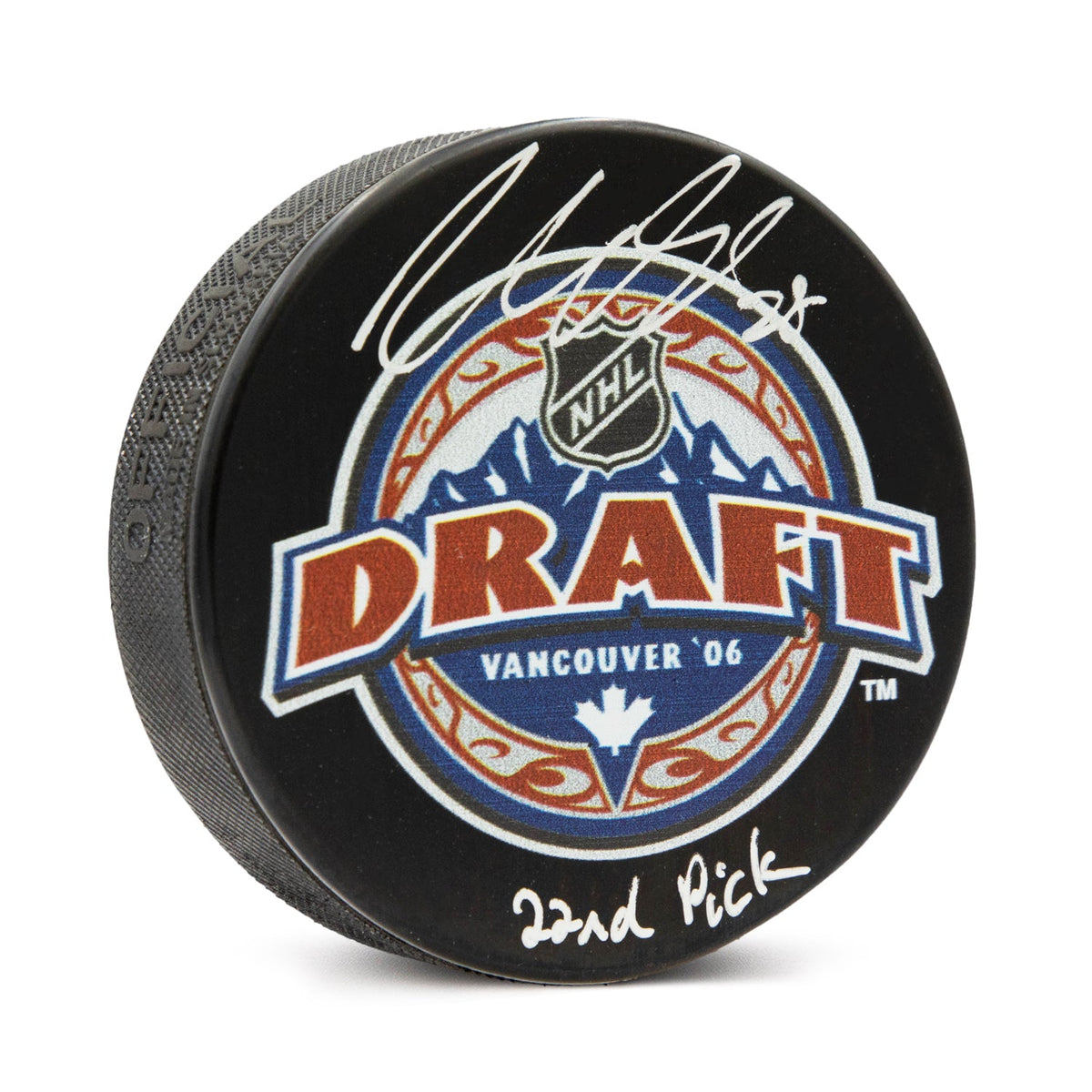 Claude Giroux Signed 2006 NHL Entry Draft Puck with 22nd Pick Note product image 1, provided for visual reference and