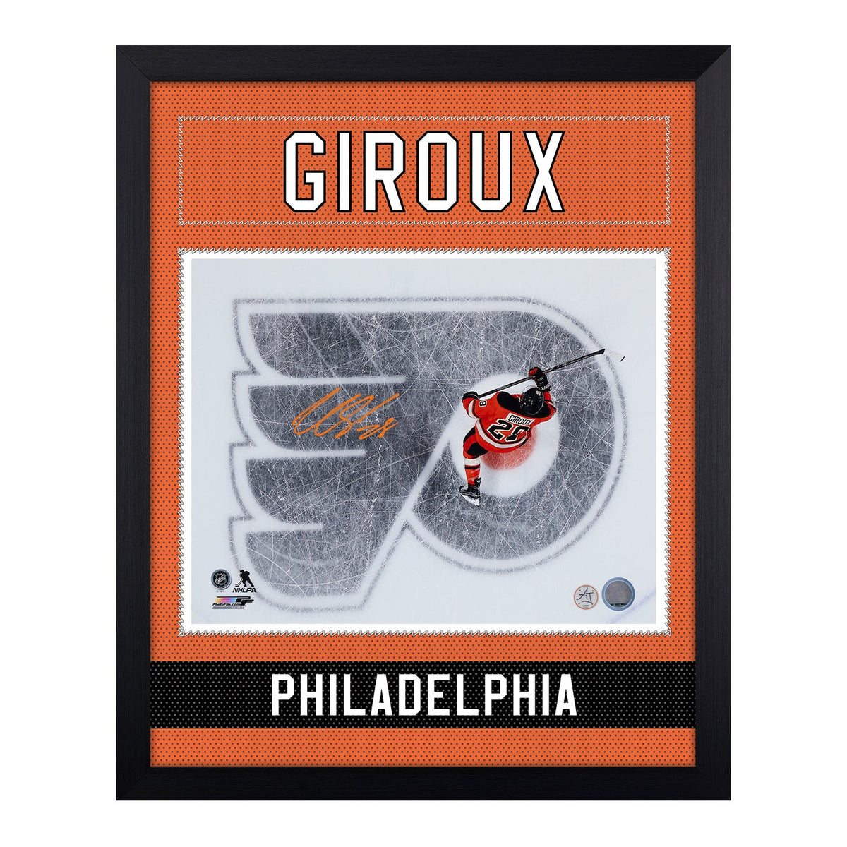 Claude Giroux Signed Philadelphia Flyers Uniform Graphic 19x23 Frame product image 1, provided for visual reference and