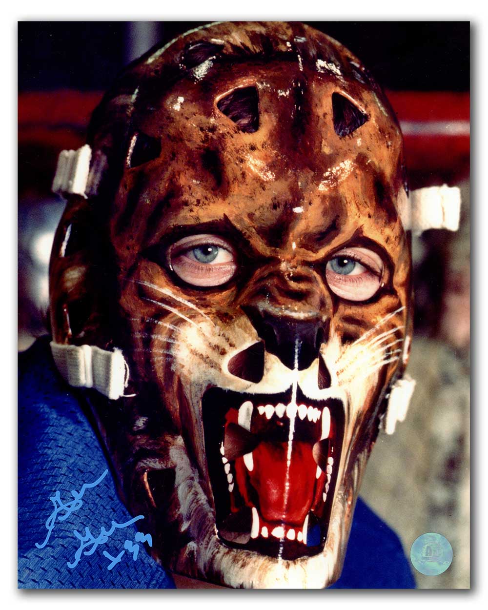 Gilles Gratton Autographed New York Rangers Mask Close-Up 8x10 Photo product image 1, provided for visual reference and
