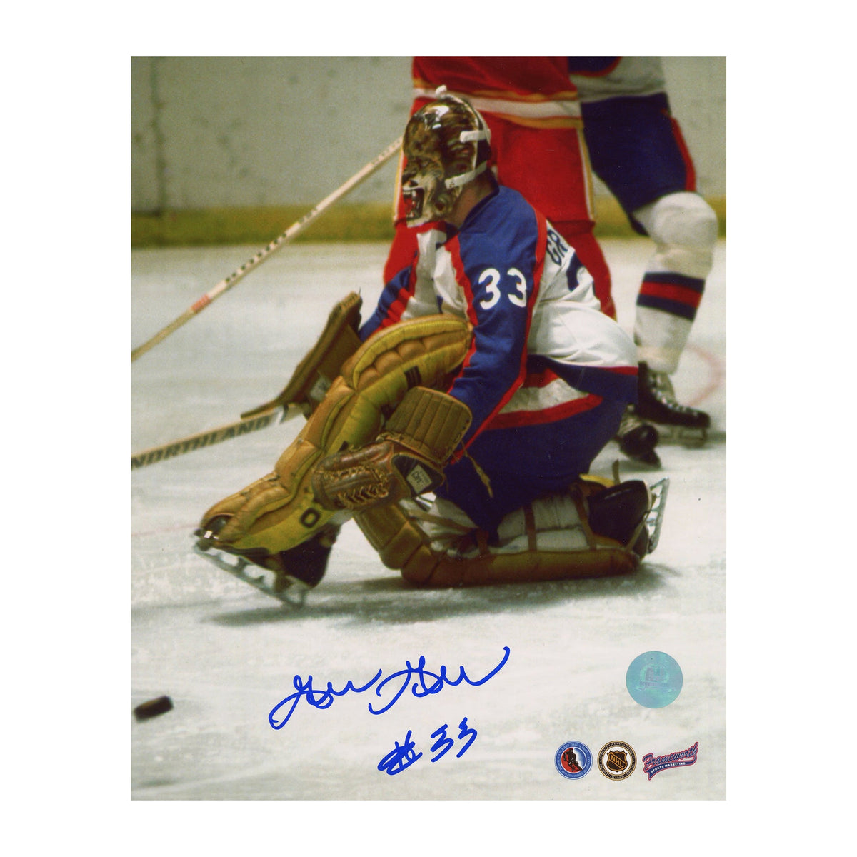 Gilles Gratton Signed New York Rangers Kick Save 8x10 Photo product image 1, provided for visual reference and product