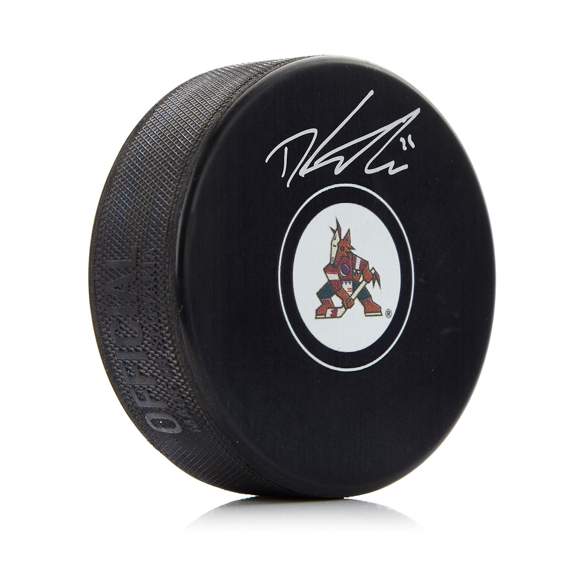 Dylan Guenther Autographed Arizona Coyotes Hockey Puck product image 1, provided for visual reference and product detail