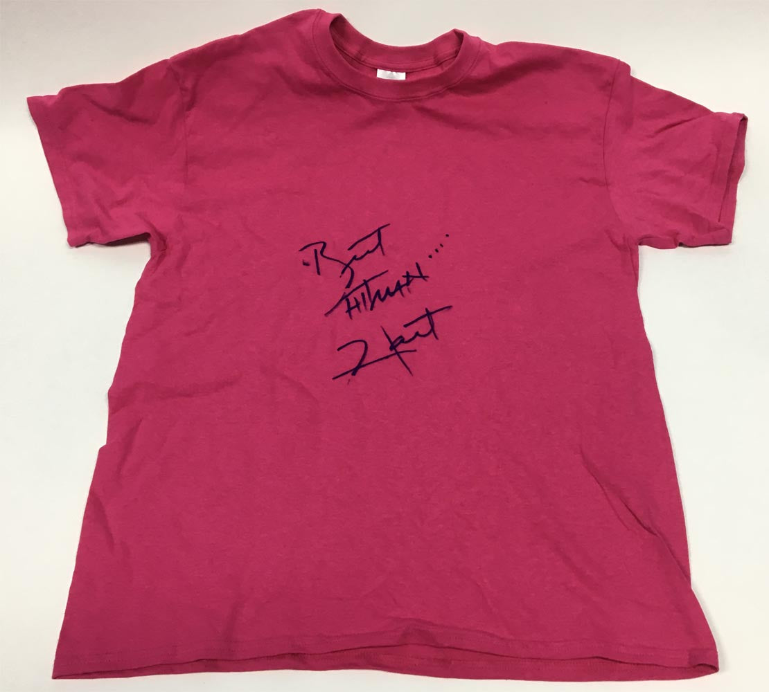 Bret Hitman Hart Autographed Pink Wrestling T-Shirt Costume product image 1, provided for visual reference and product