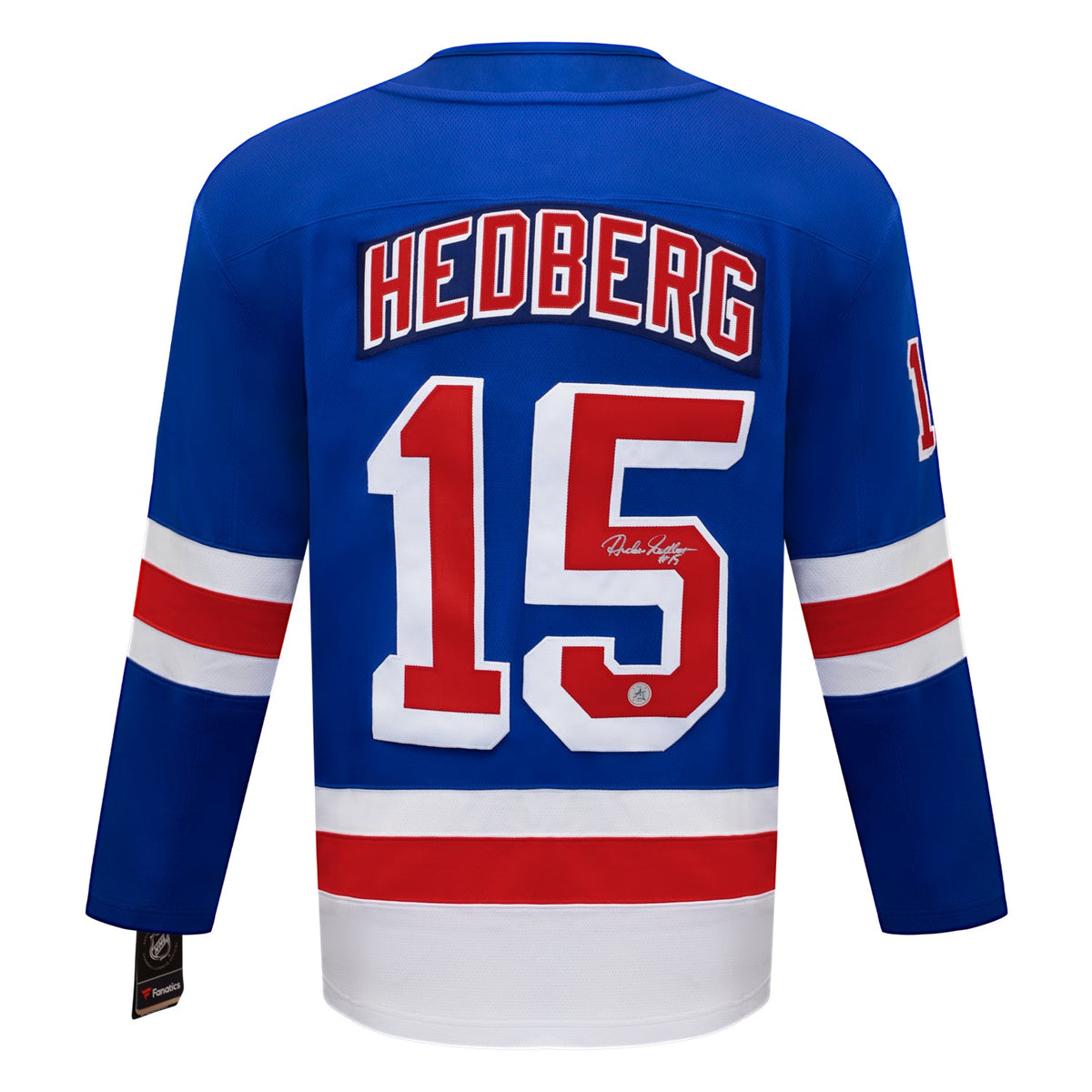 Anders Hedberg Autographed New York Rangers Blue Fanatics Breakaway Jersey product image 1, provided for visual reference