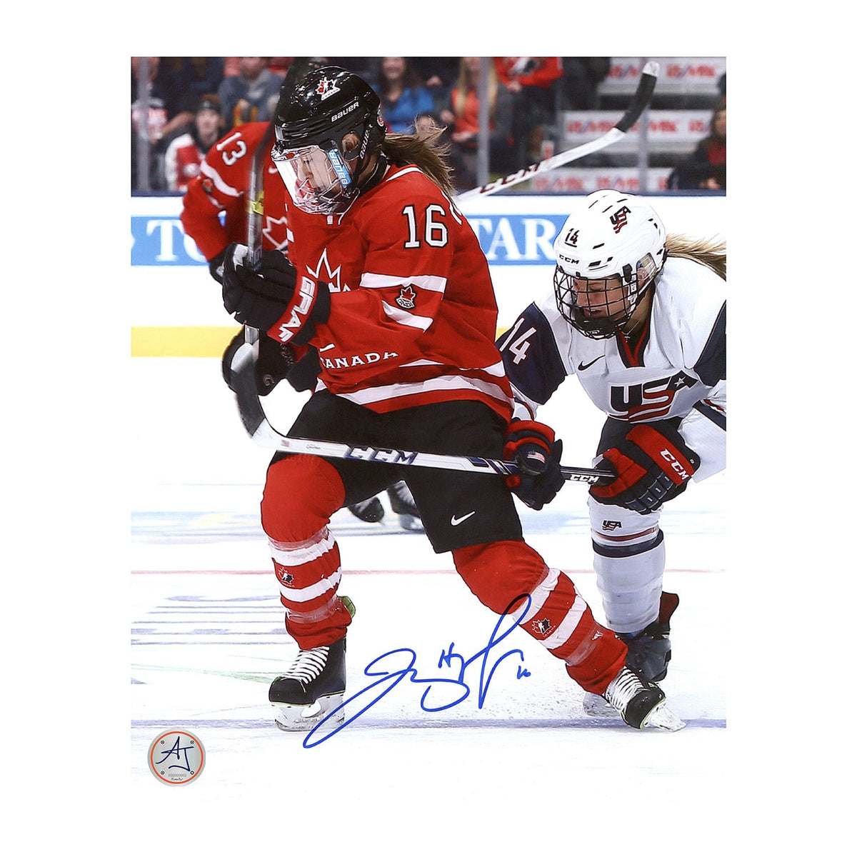 Jayna Hefford Autographed Team Canada Game Action 8x10 Photo product image 1, provided for visual reference and product