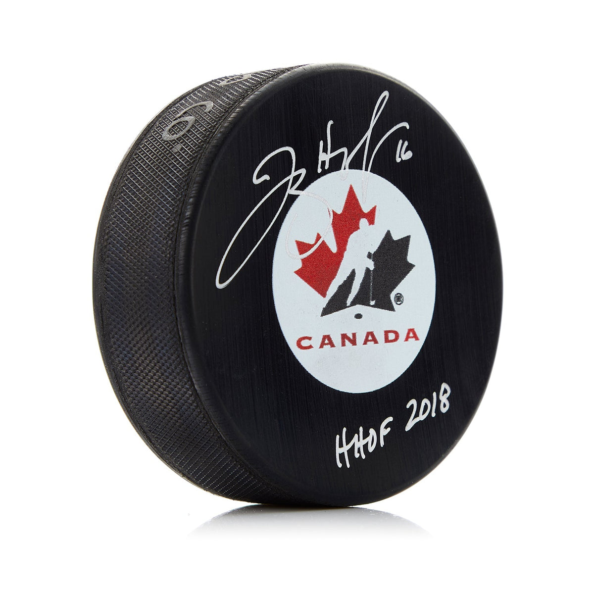 Jayna Hefford Signed Team Canada Hockey Puck with HOF Note product image 1, provided for visual reference and product detail