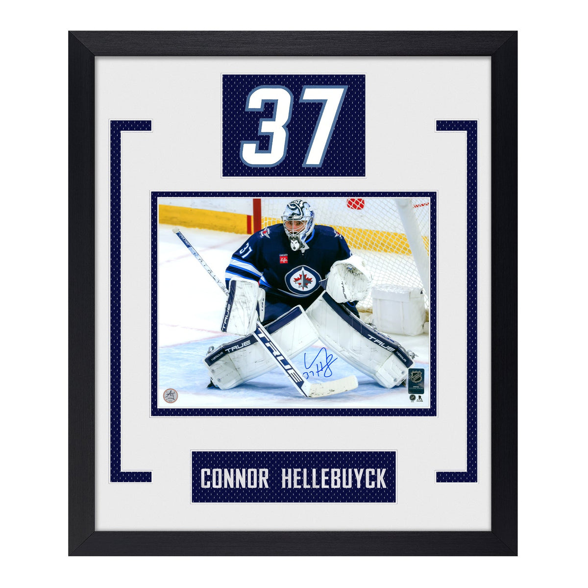 Connor Hellebuyck Autographed Winnipeg Jets Authentic Number 23x27 Frame product image 1, provided for visual reference and