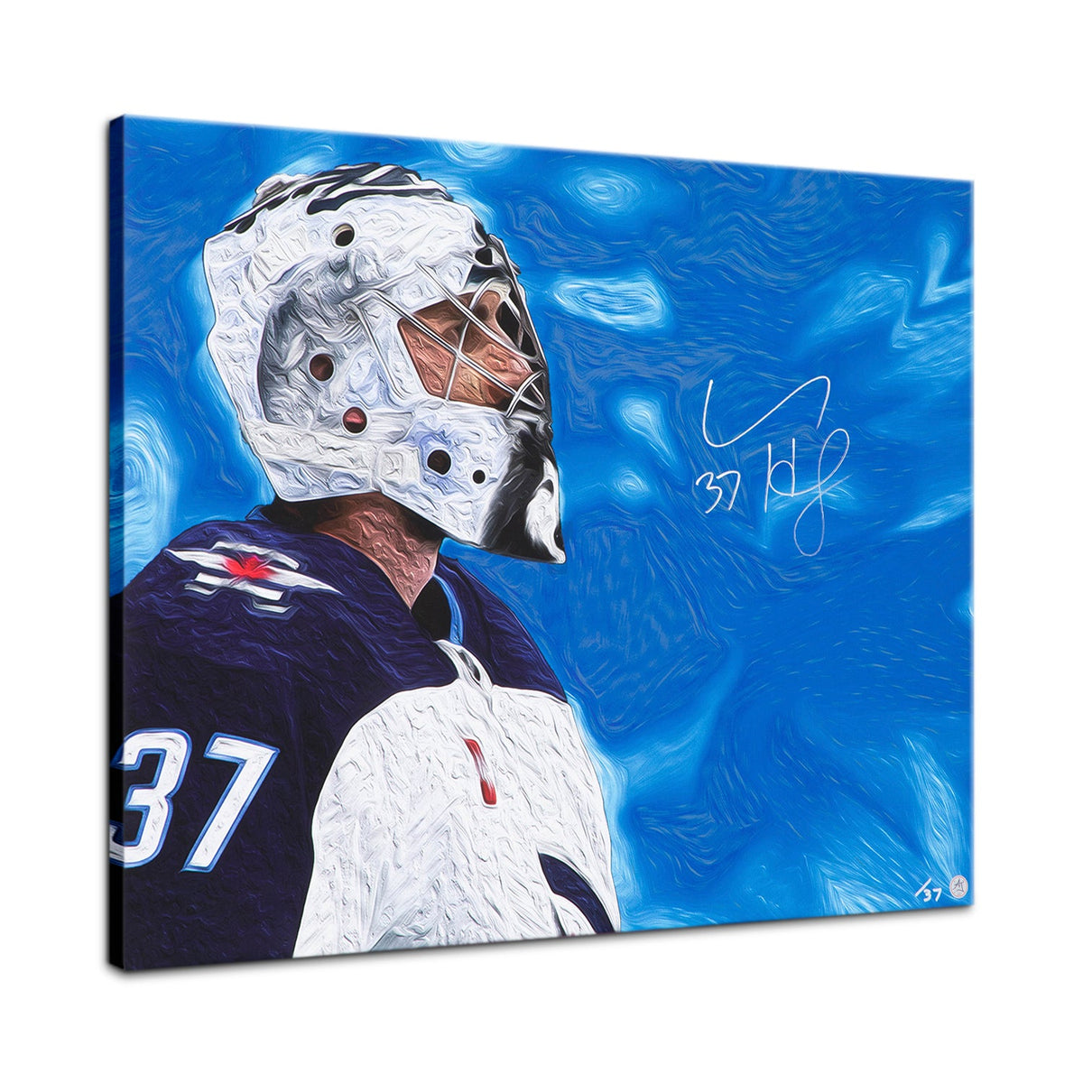 Connor Hellebuyck Signed Winnipeg Goalie Mask Profile 26x32 Art Canvas #/37 product image 1, provided for visual reference